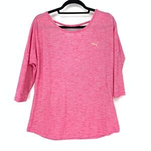 Puma Women's Size Large Cutout Back 3/4 Sleeve Top Pink Orange Logo